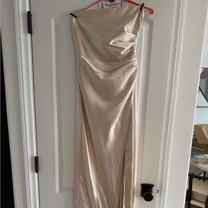 BHLDN Champagne Strapless Satin Bias-Cut Maxi Dress